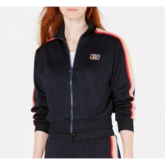 Juicy Couture Jackets & Blazers - JUICY COUTURE Midnight Blue Rainbow Side Striped Tricot Track Jacket  NWT